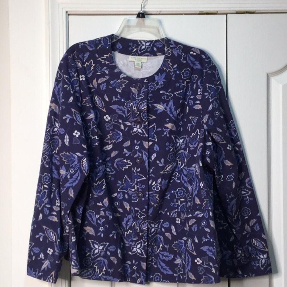 Appleseeds 20w blue floral cotton jacket nwot
